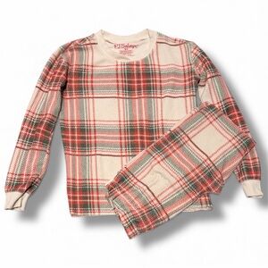 PLAY PJ Salvage Kids Plaid Christmas Pajama Set - Red, Green, Cream (Size 7-8)